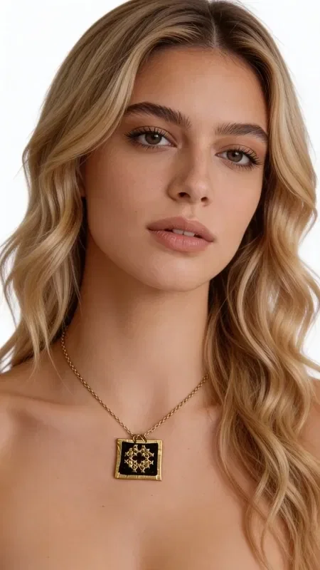 Discover the magic of traditional Greek craftsmanship with this striking embroidered necklace in black. Designed by Greek Jewelry Designer Aikaterini Chalkiadaki, this piece combines folk tradition with a contemporary aesthetic.

This statement necklace features geometric motifs embroidered with gold thread on black fabric, creating a striking color combination that captures attention. This handmade piece is ideal for completing evening outfits or adding an ethnic touch to your everyday look. Its size makes it a perfect statement piece that can be worn alone or combined with other jewelry for a layered look. Take care of your necklace by storing it in a dry place and gently cleaning it with a soft cloth.