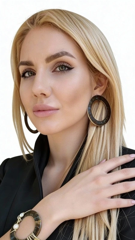 Make a bold statement with these striking handwritten big hoop earrings that blend contemporary edge with artisanal craftsmanship. The dramatic oversized circular design features a sophisticated black patina finish that creates depth and visual intrigue, while subtle golden undertones add warmth and elegance to the overall aesthetic.
Expertly crafted from high-quality brass and enhanced with durable resin elements, these statement hoops showcase exceptional attention to detail. The handwritten-inspired texture creates a unique organic surface that catches light beautifully, making each earring a conversation piece. The substantial size and bold presence make them perfect for elevating both casual and formal looks with effortless sophistication.
The versatile black and gold color palette ensures these earrings complement any wardrobe, from sleek all-black ensembles to colorful patterns and textures. Whether worn with flowing hair or styled in an updo to showcase their full impact, these hoops add instant glamour and personality to your look. The lightweight construction ensures comfortable all-day wear despite their impressive size.
Drawing inspiration from modern calligraphy and contemporary Greek design traditions, these earrings represent the perfect fusion of artistic expression and wearable luxury. Each pair reflects meticulous handmade craftsmanship that celebrates individuality and bold personal style.
Store in a dry place away from direct sunlight. Clean gently with a soft cloth to maintain the patina finish. Avoid contact with perfumes, lotions, and harsh chemicals to preserve the brass and resin components.
