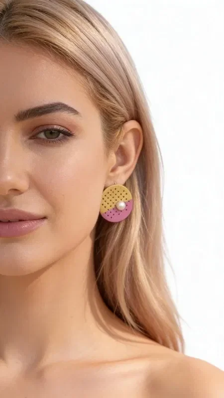 Discover the magic of color with these striking hoop earrings that combine warm gold with playful pink, designed by Greek Jewelry Designer Aikaterini Chalkiadaki. Each piece is adorned with delicate cutouts that create a modern geometric pattern, while natural pearls add a touch of elegance.

These handmade brass earrings are the ideal choice for women who love statement jewelry with a contemporary aesthetic. The combination of vibrant colors makes them perfect for summer looks, while the classic hoop shape ensures timeless appeal.

The asymmetric design with two-tone hoops creates visual interest and adds a touch of playful elegance to your look. Ideal for everyday styling as well as special occasions when you want to stand out. Avoid contact with water and perfumes to preserve their shine.