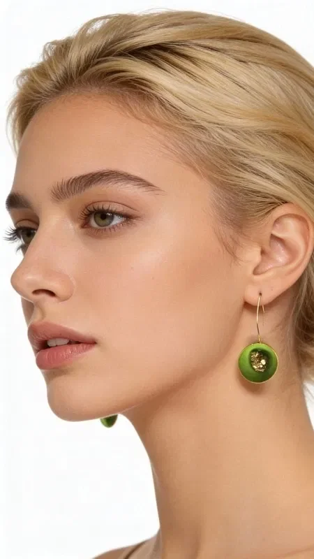 Discover the magic of dangle earrings with pyrite in a striking green color that will become your favorite accessory. These large handmade earrings, designed by Greek Jewelry Designer Aikaterini Chalkiadaki, combine the natural beauty of pyrite with the warmth of brass.

Each earring features a round green pyrite stone that shimmers with golden touches, creating a unique color combination. The chalky finish adds a vintage character, while the elegant dangle design makes them ideal for any occasion - from everyday looks to special moments.

The quality of the brass ensures durability and color retention, while the natural properties of pyrite are believed to bring positive energy and confidence. Store in a dry place and clean gently with a soft cloth. Avoid contact with chemicals and perfumes to preserve their shine.