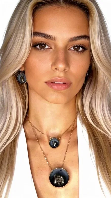 Discover the unique handmade necklace with pyrite that combines the natural beauty of pyrite with contemporary Greek aesthetics. This striking long necklace, designed by Aikaterini Chalkiadaki, is the ideal choice for women looking for statement jewelry with natural stones.

The necklace stands out for its unique combination of materials and colors. The central pendant section features a grey resin disc in a chalky hue, hosting a shimmering pyrite stone with metallic reflections. The brass base and chain offer durability and a golden tone that harmoniously complements the earthy tones of the stone.
