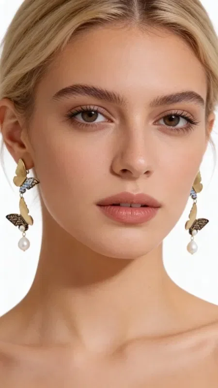 The striking pearl butterfly earrings are a unique piece of jewelry that combines natural beauty with artistic creation. Designed by Greek Jewelry Designer Aikaterini Chalkiadaki, these handmade earrings capture the elegance of the butterfly in an original design that captivates the eye.

Crafted from high-quality brass with a black patina, the earrings feature a double butterfly shape that creates a stunning visual balance. The natural pearls add a finishing touch of shine, while the golden hues bring warmth to the overall look. Their dangling shape and large size make them ideal for weddings, evening outings, or special occasions.