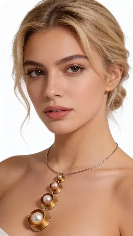 Discover the magic of this long statement pearl necklace for women, a striking handmade piece that combines classic elegance with a modern aesthetic. Designed by Greek Jewelry Designer Aikaterini Chalkiadaki, this statement necklace transforms every look into a style statement.

The unique design features five circular brass discs in a gold hue, progressively decreasing in size, each holding white pearls of varying dimensions. The geometric arrangement creates a striking visual effect that draws the eye, while the fine metal wire cable ensures a comfortable fit.

This long pearl necklace is ideal for evening looks, special occasions, or for adding a touch of elegance to your everyday style. It pairs perfectly with monochrome outfits and offers endless layering possibilities.