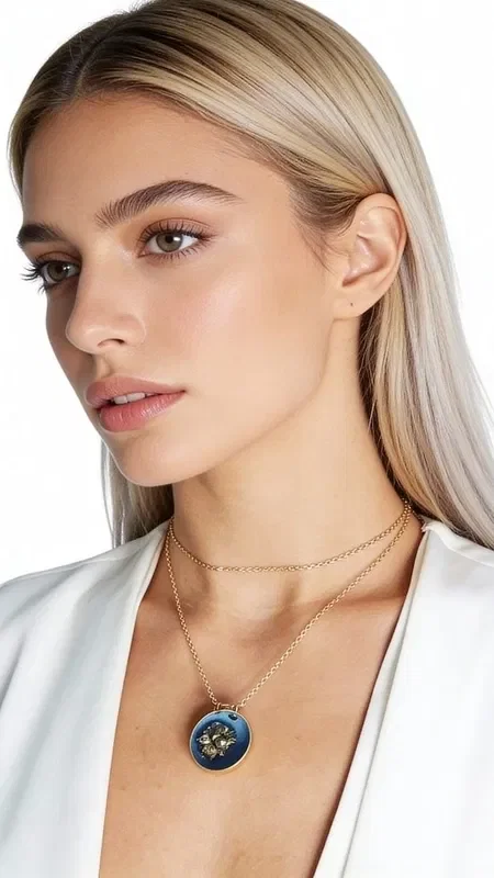 Discover the magic of a unique short necklace that combines the natural beauty of pyrite with contemporary Greek design. This striking light blue pyrite necklace, designed by Greek Jewelry Designer Aikaterini Chalkiadaki, is the perfect choice for women seeking jewelry with character and authenticity.

The handmade necklace features a unique combination of materials that creates a stunning visual contrast. Natural pyrite with its metallic reflections meets the warm light blue color of the resin, while brass details add a vintage touch. The brass chain ensures comfort and durability, making it ideal for everyday wear.