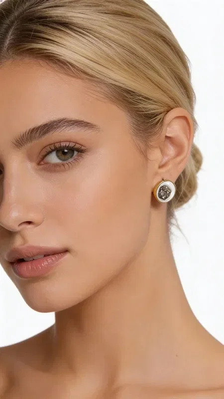 Discover the unique charm of these white pyrite stud earrings, combining the elegance of minimal design with the natural beauty of iron pyrite. Designed by Greek Jewelry Designer Aikaterini Chalkiadaki, these exceptional handmade earrings are the perfect choice for every woman who values quality and authenticity.

Each earring features a round pyrite stone in a soft chalk-white color, delicately surrounded by finely crafted brass. Their small size makes them ideal for everyday wear, while their unique aesthetic adds a touch of sophistication to any outfit.

The combination of natural pyrite with quality brass creates a piece of jewelry that stands out for its durability and timeless value. These women's stud earrings are suitable both for professional appearances and casual moments.