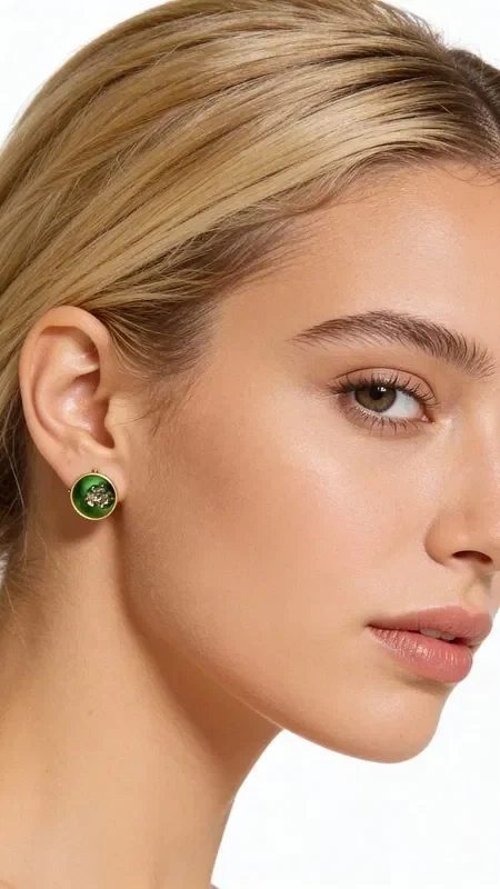 Discover the perfect balance between modern aesthetics and natural beauty with these unique stud earrings featuring green pyrite, designed by Greek Jewelry Designer Aikaterini Chalkiadaki. Each piece is a small work of art that combines vivid green color with the sparkle of natural pyrite.

These handmade earrings showcase an elegant oval shape, with the natural pyrite capturing the light at the center of the green enamel. The choice of brass as the base material offers durability and a timeless feel, while the chalky green color creates a striking contrast that catches the eye.

These modern stud earrings are ideal for everyday wear, as well as for special occasions when you want to stand out with style and finesse. Their small size makes them extremely versatile, pairing perfectly with any outfit style.