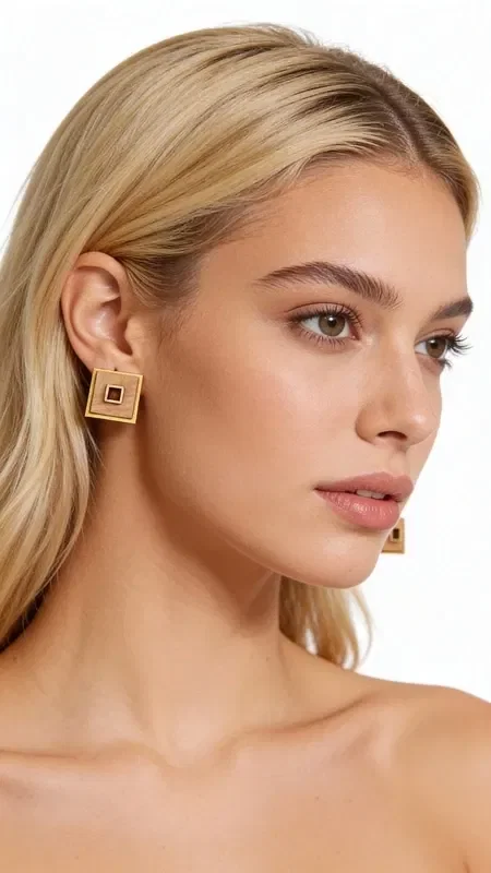 Discover the unique beauty of handmade wooden stud earrings, combining the natural warmth of wood with the golden shine of brass. These striking square earrings are designed by Greek Jewelry Designer Aikaterini Chalkiadaki and are the perfect choice for the modern woman seeking stylish jewelry with character.

Their geometric shape and minimalist design make them ideal for everyday wear, while adding a refined touch to any look. The combination of natural materials creates a sense of organic elegance that suits both casual and more formal outfits. These original women's earrings are an excellent addition to your jewelry collection. Pair them with other pieces from the same collection for a complete boho chic style. To preserve them, avoid contact with water and store them in a dry place.