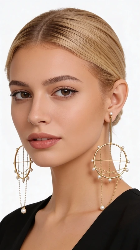 These extraordinary statement earrings combine architectural sophistication with organic elegance, featuring perfectly lustrous freshwater pearls suspended within gleaming gold-plated brass hoops. The innovative grid design creates a captivating geometric framework that beautifully showcases each pearl while adding contemporary edge to this timeless classic.
Crafted with meticulous attention to detail, each earring features a substantial circular hoop adorned with intersecting brass wires that form an artistic lattice pattern. Genuine freshwater pearls are strategically positioned within this golden grid, creating mesmerizing light play and movement with every turn of your head. Delicate brass chains cascade gracefully below, adding fluid motion and extending the earrings' dramatic silhouette for maximum impact.
The warm golden finish perfectly complements the creamy pearl tones, creating a luxurious color palette that transitions effortlessly from day to evening wear. These versatile statement pieces elevate everything from crisp white shirts and blazers to flowing evening gowns and cocktail dresses. The substantial yet lightweight construction ensures comfortable all-day wear despite their impressive presence.
Inspired by Greek craftsmanship traditions and contemporary design principles, these handmade earrings represent the perfect fusion of ancient artistry and modern aesthetic. Each piece showcases exceptional quality and unique character that mass-produced jewelry simply cannot match.
Store in a soft pouch to prevent scratching, avoid contact with perfumes and lotions, and gently clean with a soft cloth to maintain the lustrous finish of both the gold plating and natural pearls.