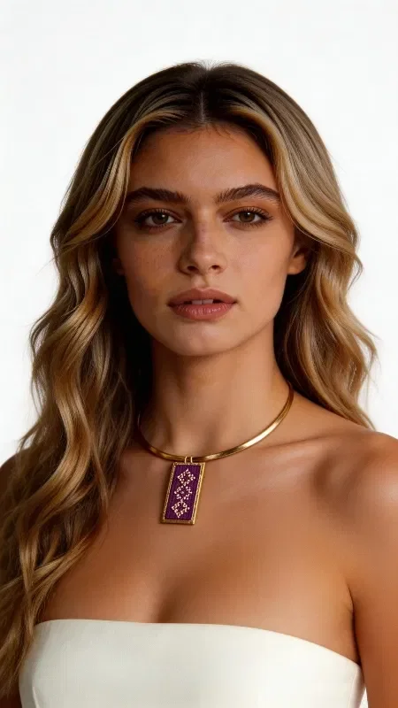 The embroidered necklace in a burgundy shade with gold thread is a stunning statement piece that combines the traditional art of embroidery with contemporary design. Designed by Greek Jewelry Designer Aikaterini Chalkiadaki, this handmade necklace features geometric patterns embroidered with gold thread on an Aida cloth base, creating a unique piece that truly stands out.

The rectangular pendant showcases bold geometric motifs in burgundy, while the gold details add elegance and shine. The necklace is completed with a gold-tone brass clasp that ensures comfort and durability for everyday wear.

Ideal for women who love striking jewelry and want to embrace the boho chic style. It pairs perfectly with monochrome outfits, adding a touch of color and authenticity to any look.

Material: Brass, Fabric

Take care of your necklace by avoiding contact with water and perfumes. Store it in a dry place to preserve its shine and colors.