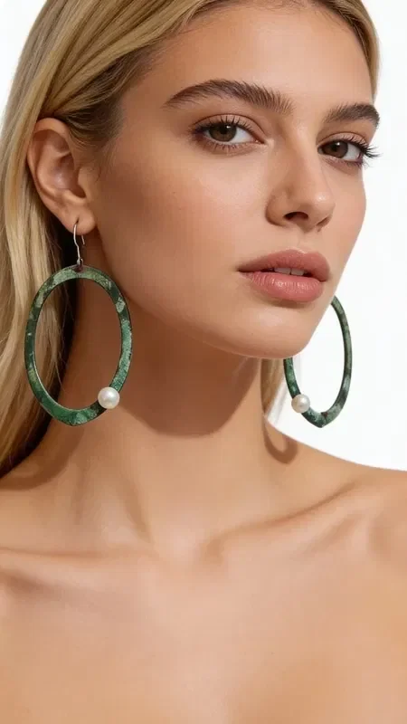 Striking dangle hoop earrings with pearls that combine the natural beauty of pearls with authentic Greek craftsmanship. Designed by Greek Jewelry Designer Aikaterini Chalkiadaki, these unique handmade earrings are the perfect choice for the woman seeking original jewelry with character.

The green patina covering the copper creates a vintage aesthetic that suits both everyday and formal looks. The white pearls add elegance and brightness, creating a perfect combination that highlights the natural beauty of the face. The special treatment of the copper gives each piece a unique character.

These modern dangle earrings are ideal for weddings, evening outings, or whenever you want to add a touch of bohemian elegance to your everyday style. Store in a dry place and clean gently with a soft cloth to preserve the shine of the pearls and the patina of the copper.