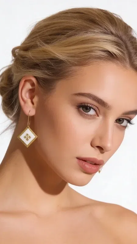 , The statement embroidered earrings with geometric patterns in gold thread on white make the perfect choice for the modern woman seeking striking handmade jewelry. Designed by Greek Jewelry Designer Aikaterini Chalkiadaki, they combine traditional embroidery techniques with a modern aesthetic.

Each earring is crafted with careful handwork, using gold thread that forms impressive geometric motifs on a white base. The distinctive design with diamond-like details adds shine and elegance, making them ideal for special occasions and weddings.

The embroidered earrings feature a raised texture that highlights their handmade character, while the golden details create beautiful contrasts against the white background. They are striking enough to become the focal point of your look. Keep your earrings in a dry place and avoid contact with perfumes and creams to preserve their shine.