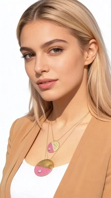 Discover modern elegance with this stunning women's necklace featuring a pearl that combines pink and gold tones in a geometric design. Designed by Greek Jewelry Designer Aikaterini Chalkiadaki, this handmade piece is the perfect choice for the modern woman seeking statement jewelry with character.

The necklace features a circular brass pendant in a pink and gold two-tone finish, decorated with subtle perforations that create a modern pattern. The natural pearl adds the elegance every feminine look needs, while the delicate chain perfectly complements the minimalist design.

This Greek jewelry piece is ideal for everyday wear as well as special occasions, offering endless layering possibilities with other necklaces in your collection.